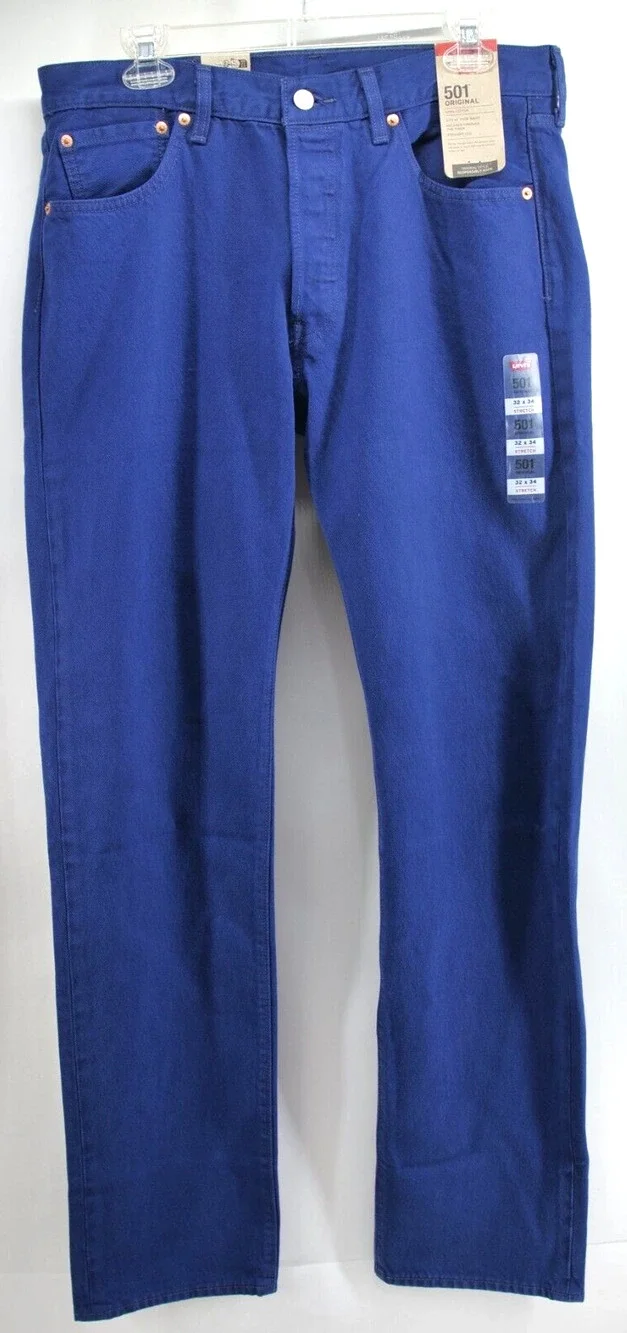 New Levis 501 Jeans Mens Original Color Blue Stretch Straight Leg 32x34